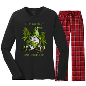 Gnome I Like Big Buds And I Cannot Lie Weed 420 Stoner Idea Women's Long Sleeve Flannel Pajama Set 