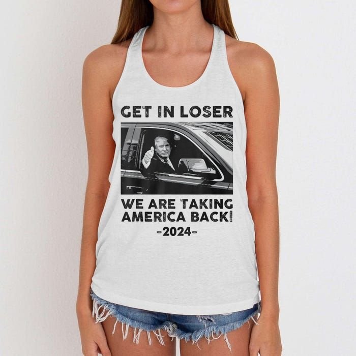 Get In Loser We Are Talking America Back Trump 2024 Women's Knotted Racerback Tank