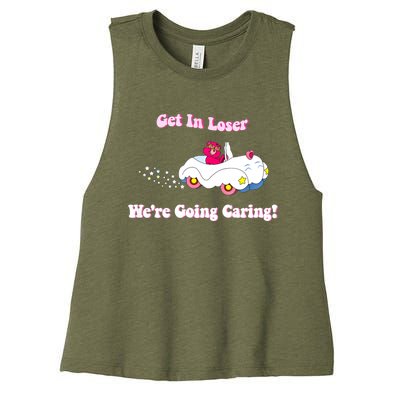 Get In Loser, We're Going Caring Funny Bear Women's Racerback Cropped Tank