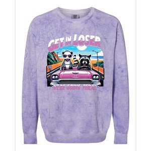 Get In Loser Were Going Feral Funny Sassy Opossum Raccoon Colorblast Crewneck Sweatshirt