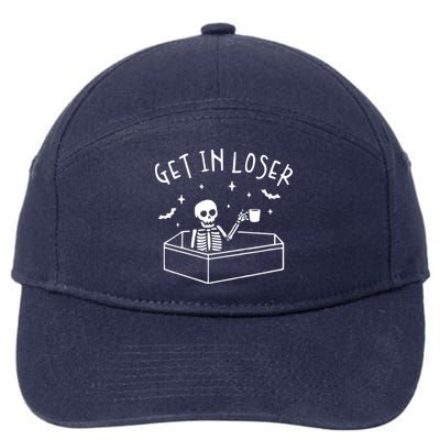 Get In Loser Skeleton In Coffin Spooky Halloween 7-Panel Snapback Hat