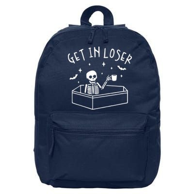 Get In Loser Skeleton In Coffin Spooky Halloween 16 in Basic Backpack