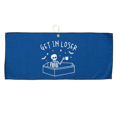 Get In Loser Skeleton In Coffin Spooky Halloween Large Microfiber Waffle Golf Towel