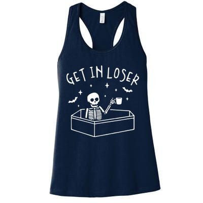 Get In Loser Skeleton In Coffin Spooky Halloween Womens Tank Top
