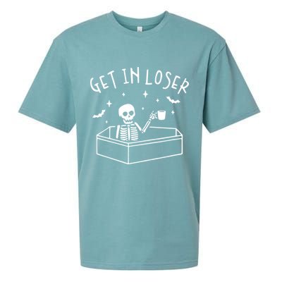 Get In Loser Skeleton In Coffin Spooky Halloween Sueded Cloud Jersey T-Shirt
