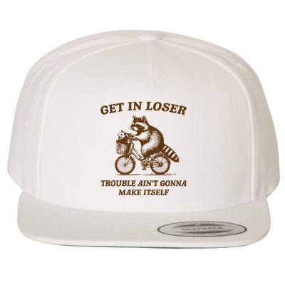 Get In Loser Funny Raccoon And Possum Adventure Wool Snapback Cap