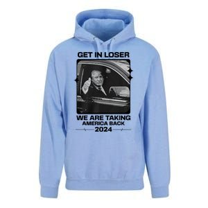 Get In Loser We Are Talking America Back Trump 2024 Unisex Surf Hoodie