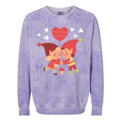 Gnomes In Love Holding Onto A Heart Balloon Happy Valentines Day Colorblast Crewneck Sweatshirt