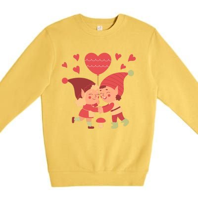 Gnomes In Love Holding Onto A Heart Balloon Happy Valentines Day Premium Crewneck Sweatshirt