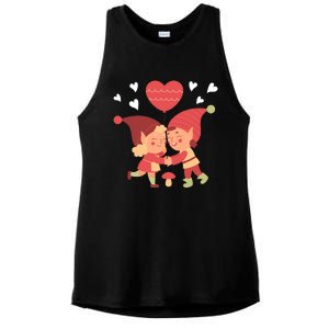 Gnomes In Love Holding Onto A Heart Balloon Happy Valentines Day Ladies PosiCharge Tri-Blend Wicking Tank