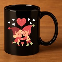 Gnomes In Love Holding Onto A Heart Balloon Happy Valentines Day 11oz C Handle Ceramic Mug