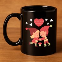 Gnomes In Love Holding Onto A Heart Balloon Happy Valentines Day 11oz C Handle Ceramic Mug