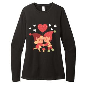 Gnomes In Love Holding Onto A Heart Balloon Happy Valentines Day Womens CVC Long Sleeve Shirt