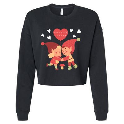 Gnomes In Love Holding Onto A Heart Balloon Happy Valentines Day Cropped Pullover Crew