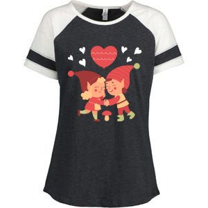 Gnomes In Love Holding Onto A Heart Balloon Happy Valentines Day Enza Ladies Jersey Colorblock Tee