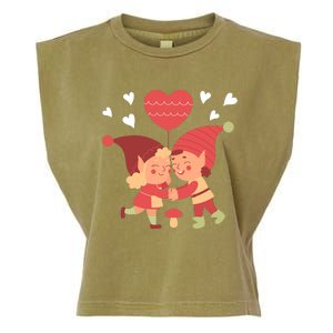 Gnomes In Love Holding Onto A Heart Balloon Happy Valentines Day Garment-Dyed Women's Muscle Tee