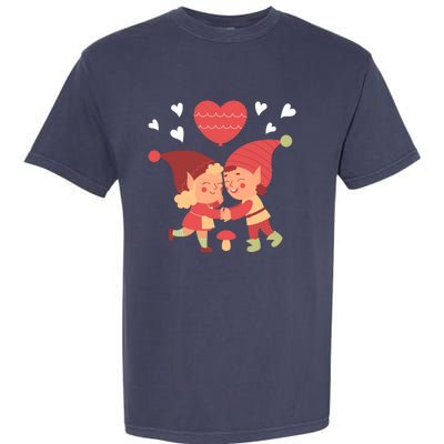 Gnomes In Love Holding Onto A Heart Balloon Happy Valentines Day Garment-Dyed Heavyweight T-Shirt