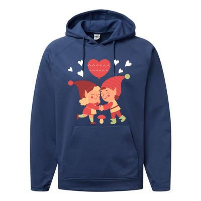 Gnomes In Love Holding Onto A Heart Balloon Happy Valentines Day Performance Fleece Hoodie