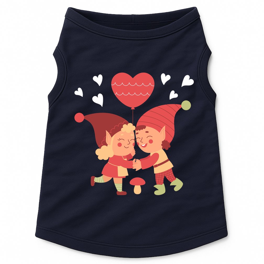 Gnomes In Love Holding Onto A Heart Balloon Happy Valentines Day Doggie Tank