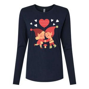 Gnomes In Love Holding Onto A Heart Balloon Happy Valentines Day Womens Cotton Relaxed Long Sleeve T-Shirt