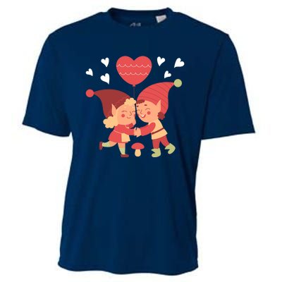 Gnomes In Love Holding Onto A Heart Balloon Happy Valentines Day Cooling Performance Crew T-Shirt