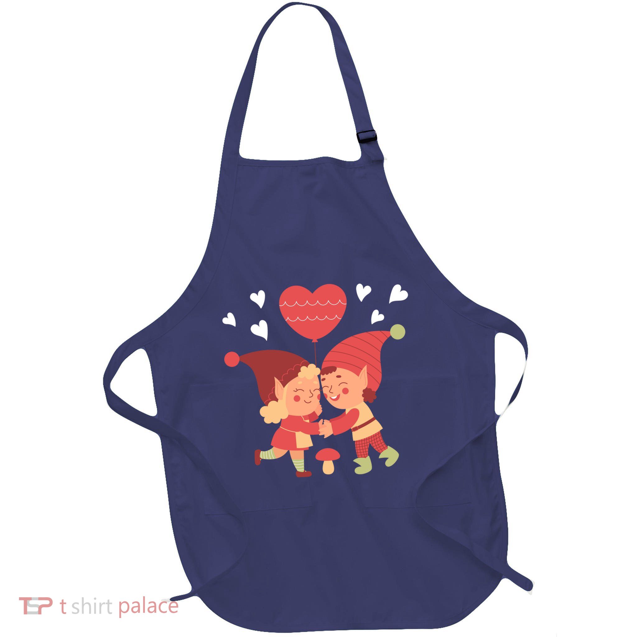 Gnomes In Love Holding Onto A Heart Balloon Happy Valentines Day Full-Length Apron With Pockets