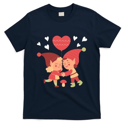 Gnomes In Love Holding Onto A Heart Balloon Happy Valentines Day T-Shirt