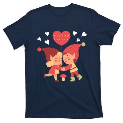 Gnomes In Love Holding Onto A Heart Balloon Happy Valentines Day T-Shirt