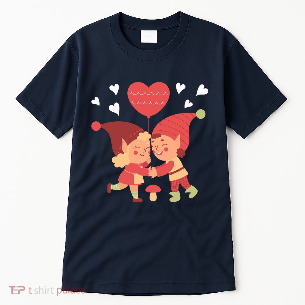 Gnomes In Love Holding Onto A Heart Balloon Happy Valentines Day Tall T-Shirt