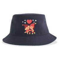 Gnomes In Love Holding Onto A Heart Balloon Happy Valentines Day Sustainable Bucket Hat