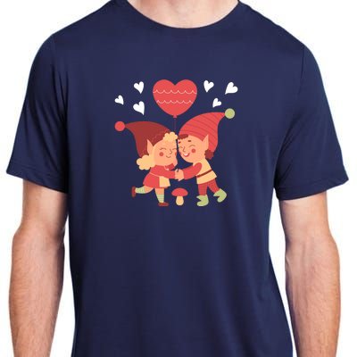 Gnomes In Love Holding Onto A Heart Balloon Happy Valentines Day Adult ChromaSoft Performance T-Shirt