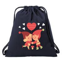 Gnomes In Love Holding Onto A Heart Balloon Happy Valentines Day Drawstring Bag