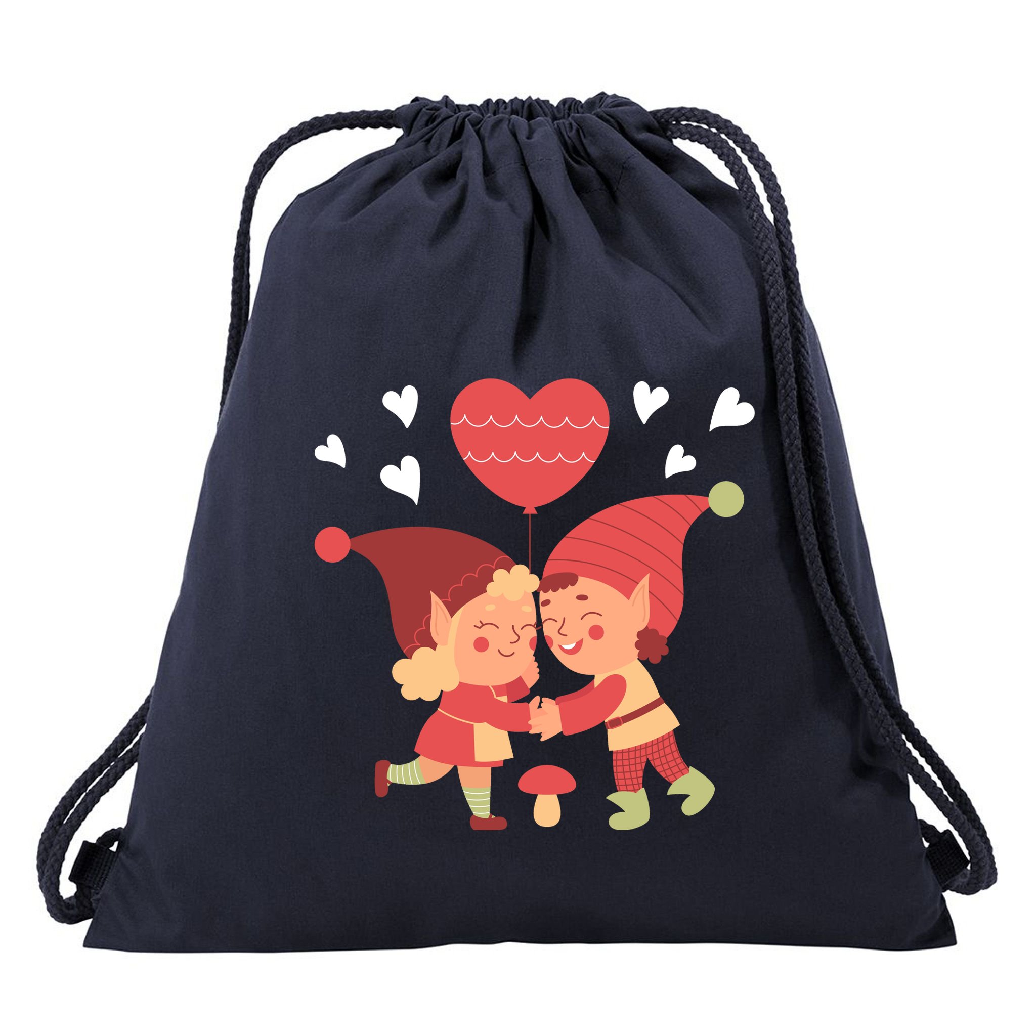 Gnomes In Love Holding Onto A Heart Balloon Happy Valentines Day Drawstring Bag