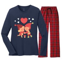 Gnomes In Love Holding Onto A Heart Balloon Happy Valentines Day Women's Long Sleeve Flannel Pajama Set 