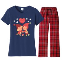 Gnomes In Love Holding Onto A Heart Balloon Happy Valentines Day Women's Flannel Pajama Set