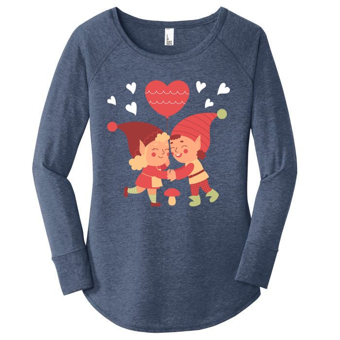 Gnomes In Love Holding Onto A Heart Balloon Happy Valentines Day Women's Perfect Tri Tunic Long Sleeve Shirt