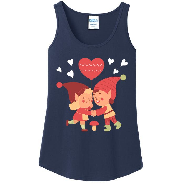 Gnomes In Love Holding Onto A Heart Balloon Happy Valentines Day Ladies Essential Tank