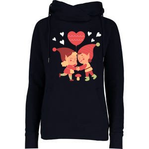 Gnomes In Love Holding Onto A Heart Balloon Happy Valentines Day Womens Funnel Neck Pullover Hood