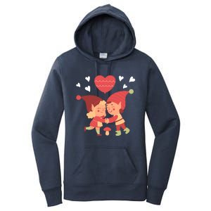 Gnomes In Love Holding Onto A Heart Balloon Happy Valentines Day Women's Pullover Hoodie