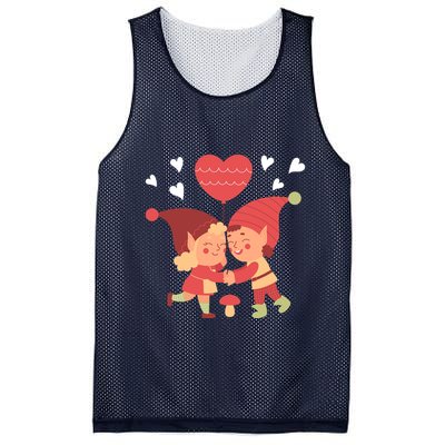 Gnomes In Love Holding Onto A Heart Balloon Happy Valentines Day Mesh Reversible Basketball Jersey Tank