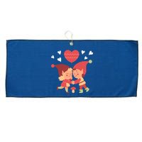 Gnomes In Love Holding Onto A Heart Balloon Happy Valentines Day Large Microfiber Waffle Golf Towel