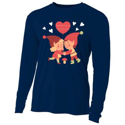 Gnomes In Love Holding Onto A Heart Balloon Happy Valentines Day Cooling Performance Long Sleeve Crew