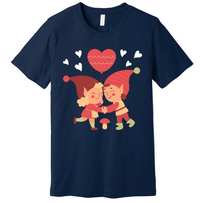 Gnomes In Love Holding Onto A Heart Balloon Happy Valentines Day Premium T-Shirt