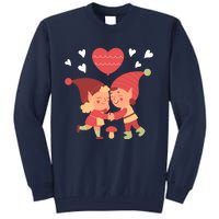 Gnomes In Love Holding Onto A Heart Balloon Happy Valentines Day Tall Sweatshirt