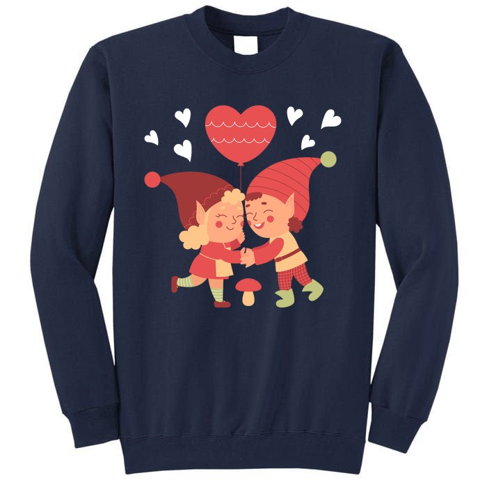 Gnomes In Love Holding Onto A Heart Balloon Happy Valentines Day Tall Sweatshirt