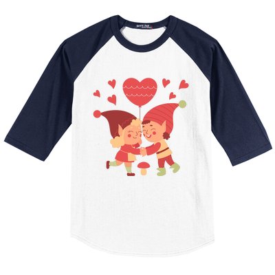 Gnomes In Love Holding Onto A Heart Balloon Happy Valentines Day Baseball Sleeve Shirt