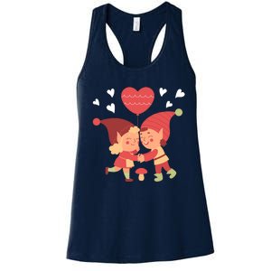 Gnomes In Love Holding Onto A Heart Balloon Happy Valentines Day Women's Racerback Tank