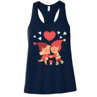 Gnomes In Love Holding Onto A Heart Balloon Happy Valentines Day Women's Racerback Tank