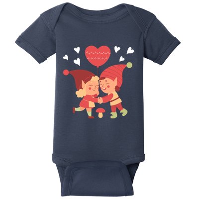 Gnomes In Love Holding Onto A Heart Balloon Happy Valentines Day Baby Bodysuit