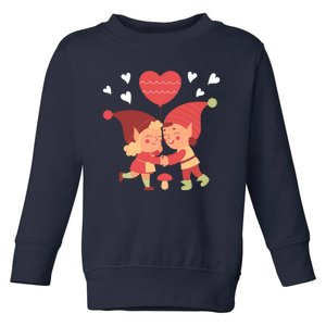 Gnomes In Love Holding Onto A Heart Balloon Happy Valentines Day Toddler Sweatshirt